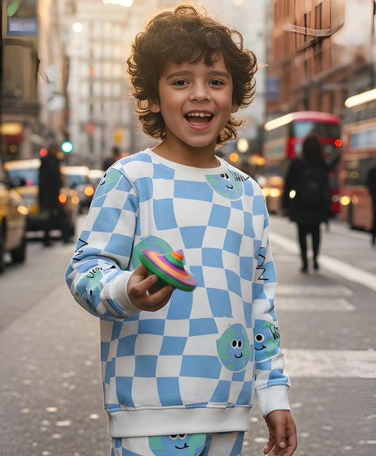 GLOBE CHECK BOYS FLEECE SWEATSHIRT - BLUE