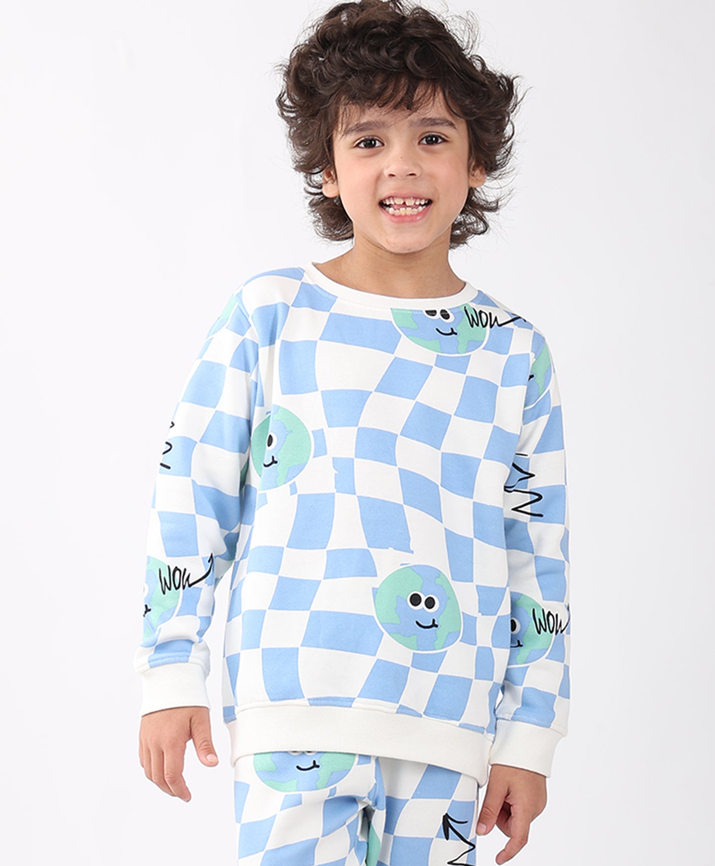 GLOBE CHECK BOYS FLEECE SWEATSHIRT - BLUE