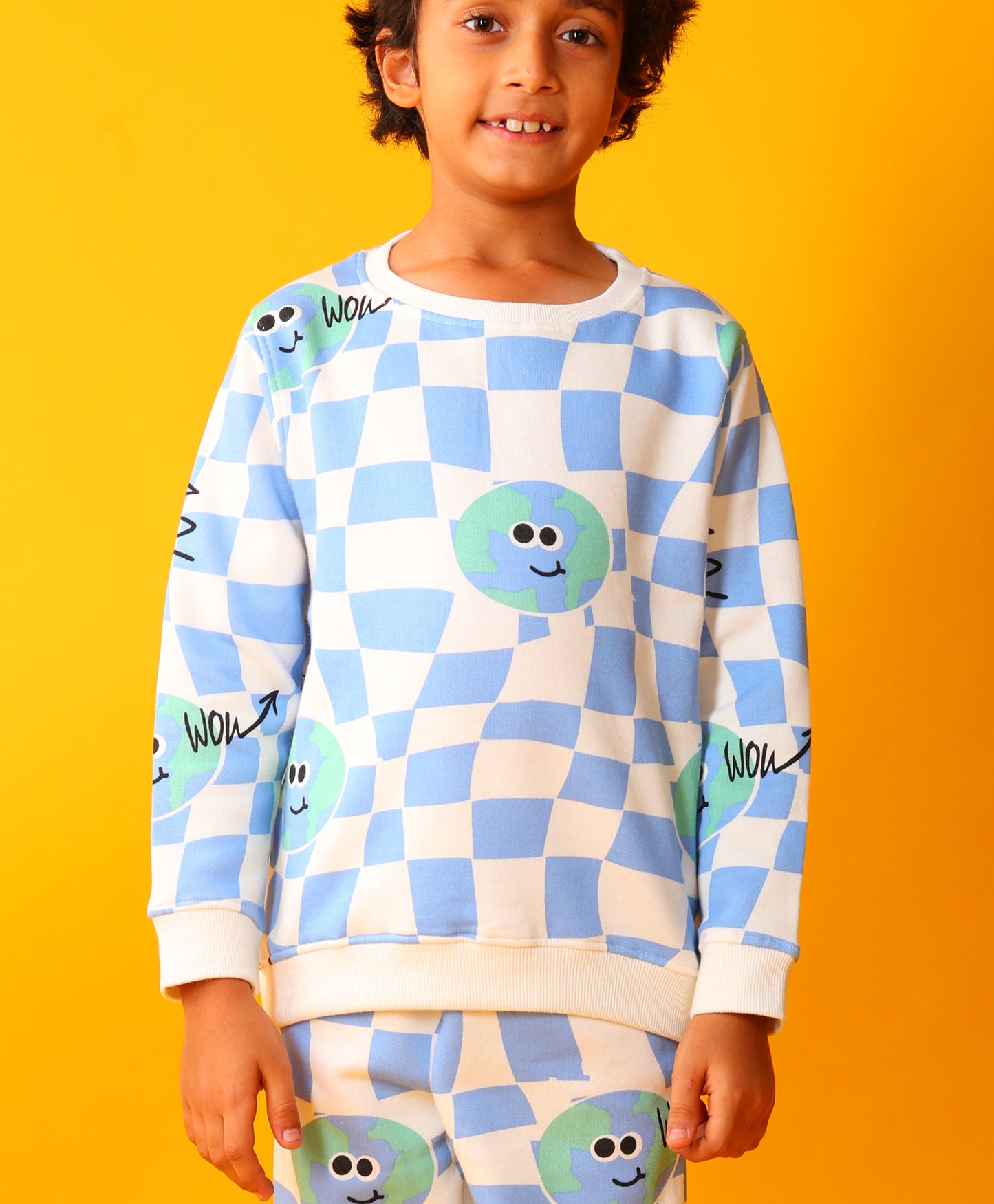 GLOBE CHECK BOYS FLEECE SWEATSHIRT - BLUE