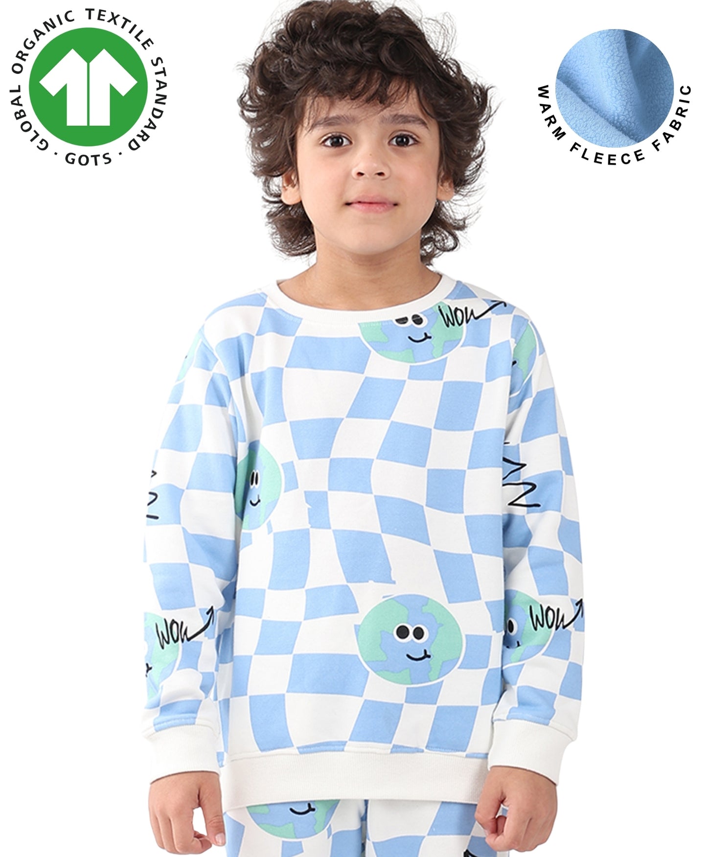 GLOBE CHECK BOYS FLEECE SWEATSHIRT - BLUE