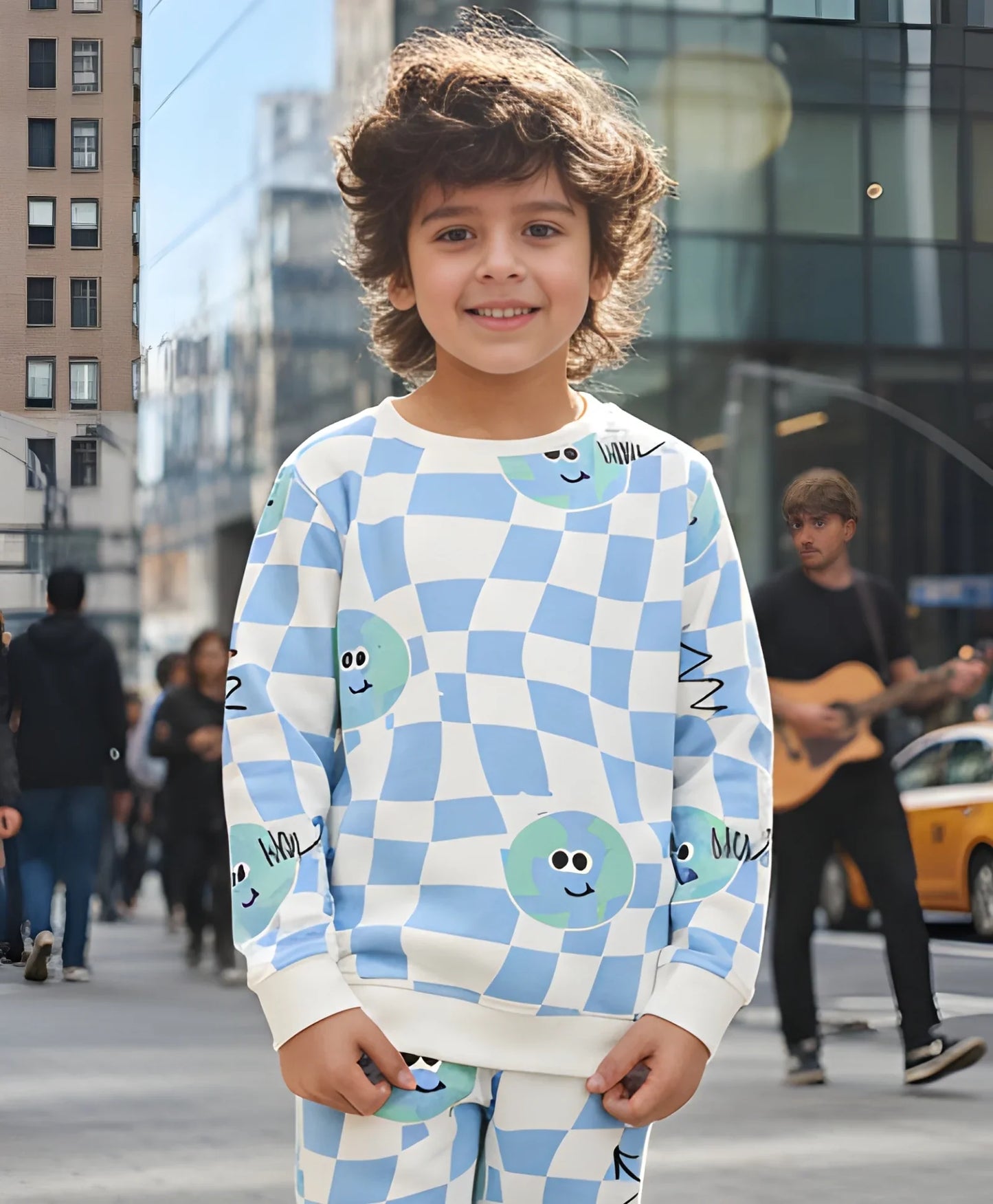 GLOBE CHECK BOYS FLEECE SWEATSHIRT - BLUE