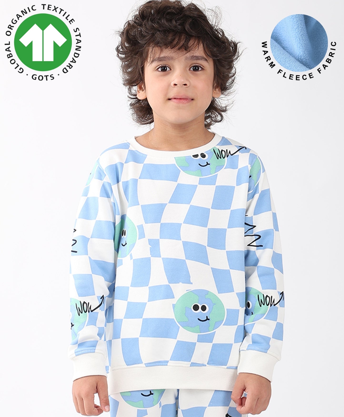 GLOBE CHECK BOYS FLEECE SWEATSHIRT - BLUE