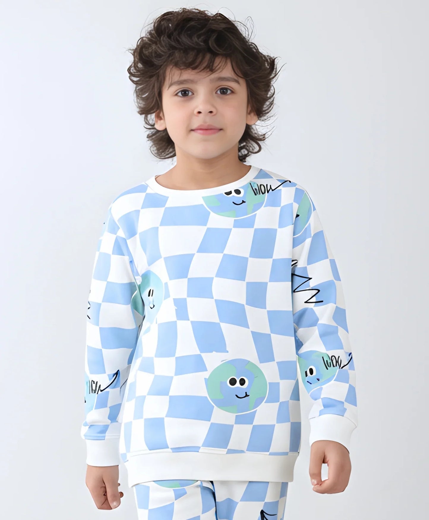 GLOBE CHECK BOYS FLEECE SWEATSHIRT - BLUE
