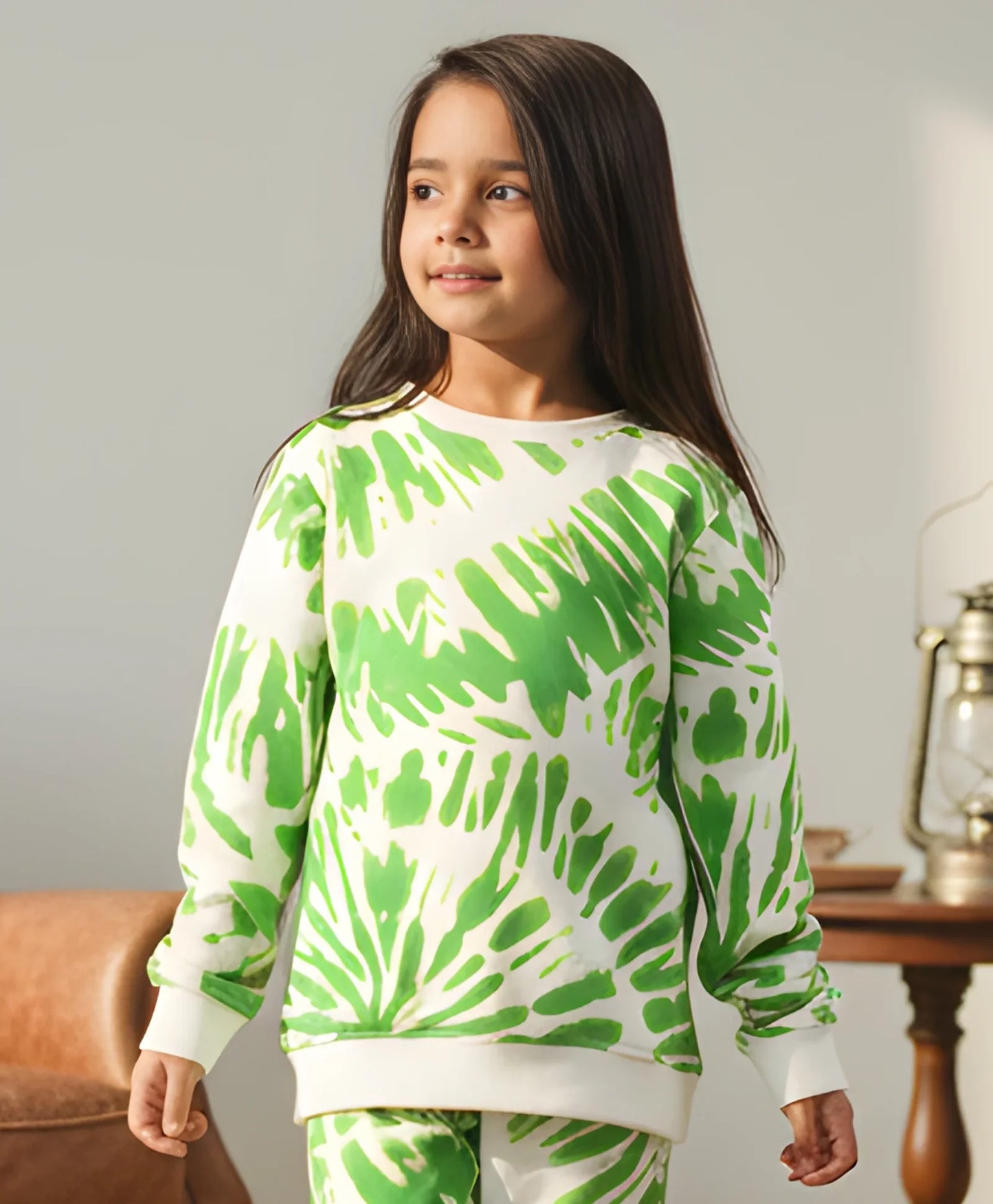 GREEN SWIRL GIRLS FLEECE SWEATSHIRT - GREEN