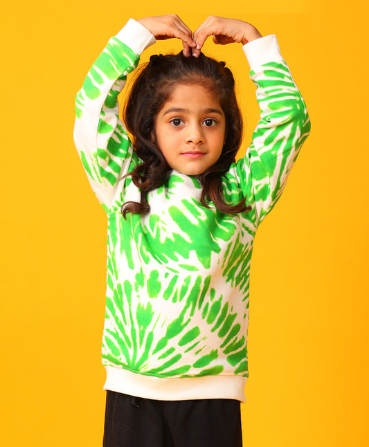 GREEN SWIRL GIRLS FLEECE SWEATSHIRT - GREEN