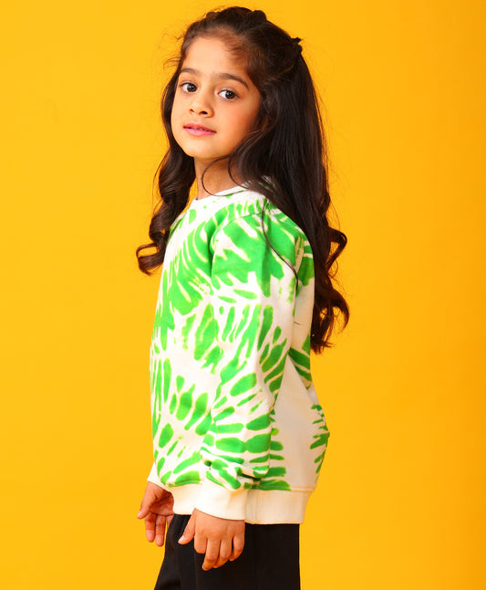 GREEN SWIRL GIRLS FLEECE SWEATSHIRT - GREEN