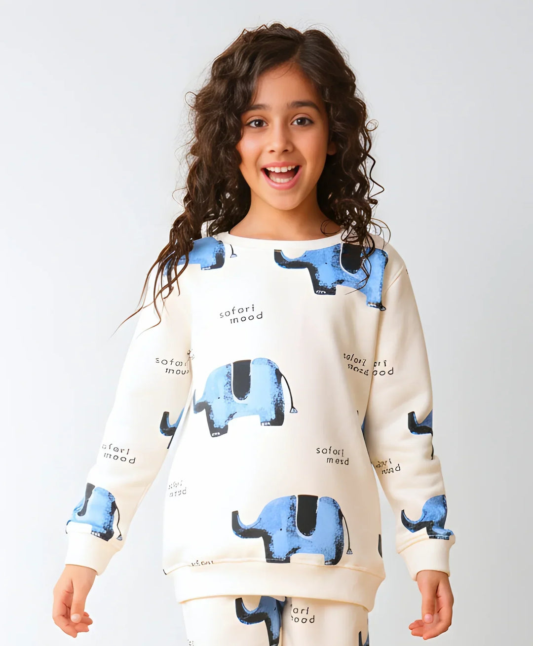 ELEPHANT SAFARI GIRLS FLEECE SWEATSHIRT - WHITE - Anthrilo 