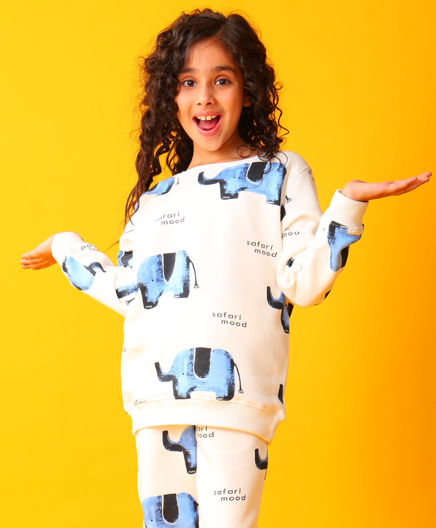 ELEPHANT SAFARI GIRLS FLEECE SWEATSHIRT - WHITE