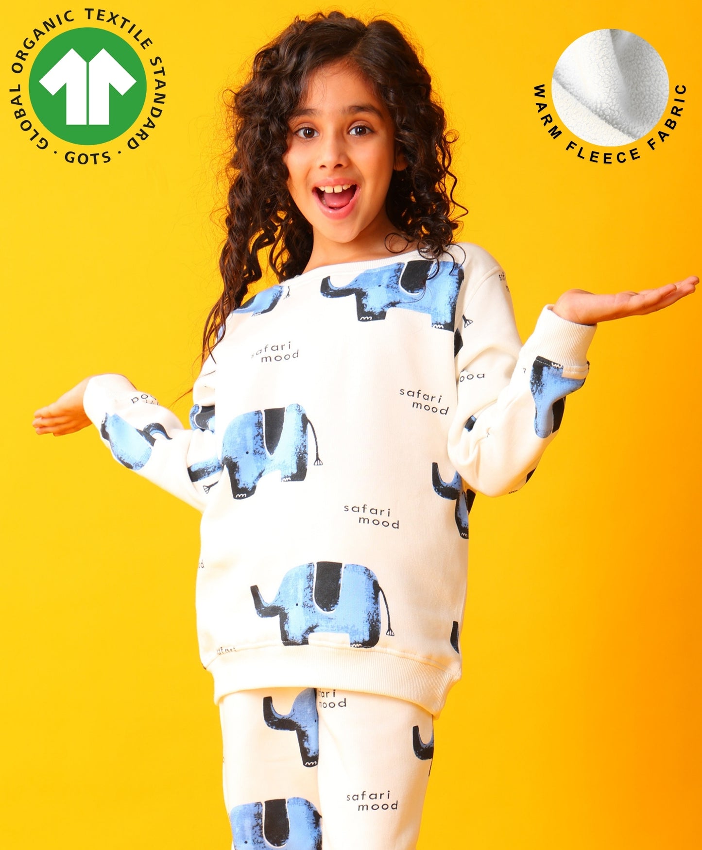 ELEPHANT SAFARI GIRLS FLEECE SWEATSHIRT - WHITE