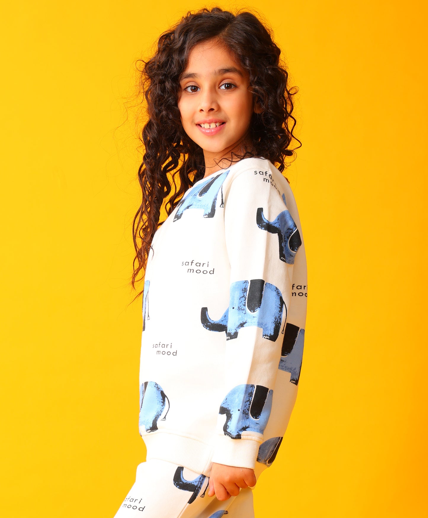 ELEPHANT SAFARI GIRLS FLEECE SWEATSHIRT - WHITE