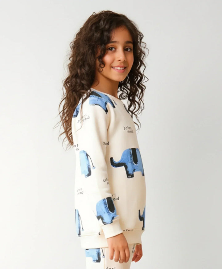 ELEPHANT SAFARI GIRLS FLEECE SWEATSHIRT - WHITE - Anthrilo 