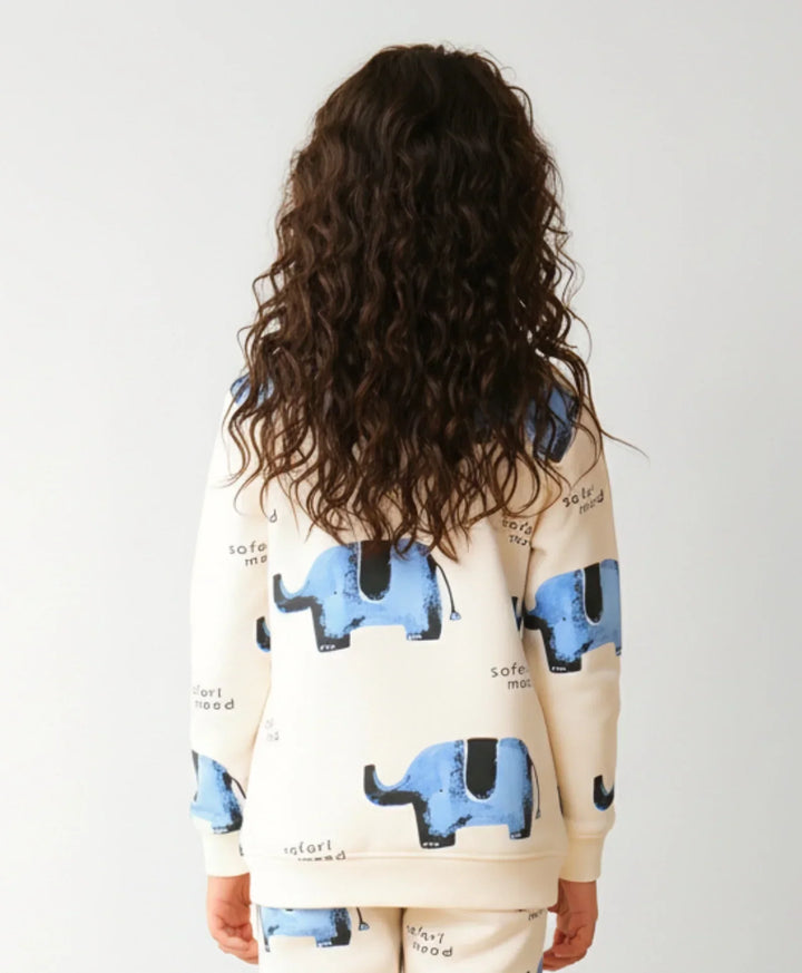 ELEPHANT SAFARI GIRLS FLEECE SWEATSHIRT - WHITE - Anthrilo 