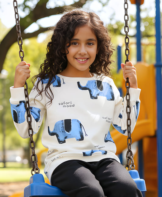 ELEPHANT SAFARI GIRLS FLEECE SWEATSHIRT - WHITE