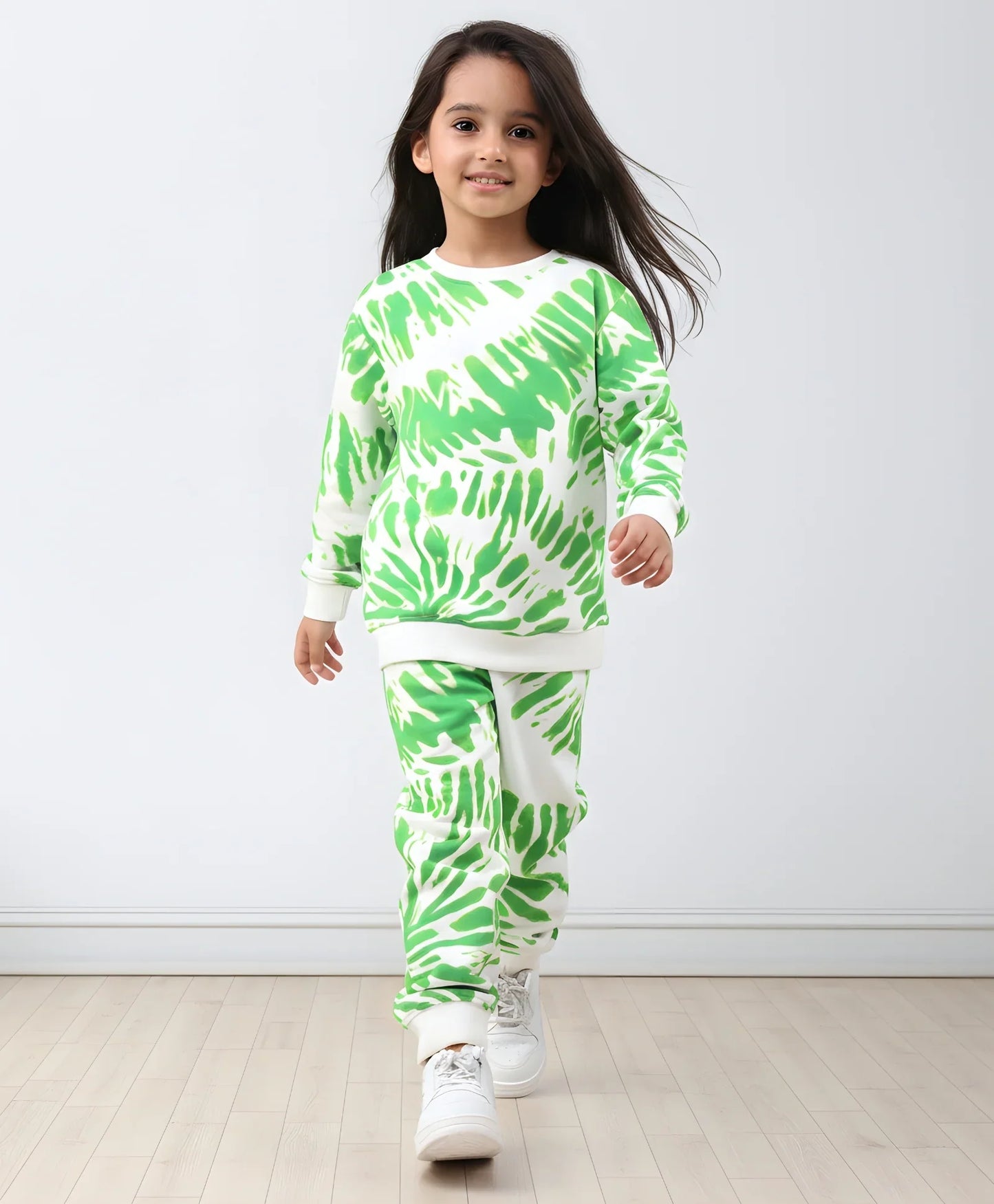 GREEN SWIRL GIRLS SWEATSHIRT JOGGER SET - GREEN