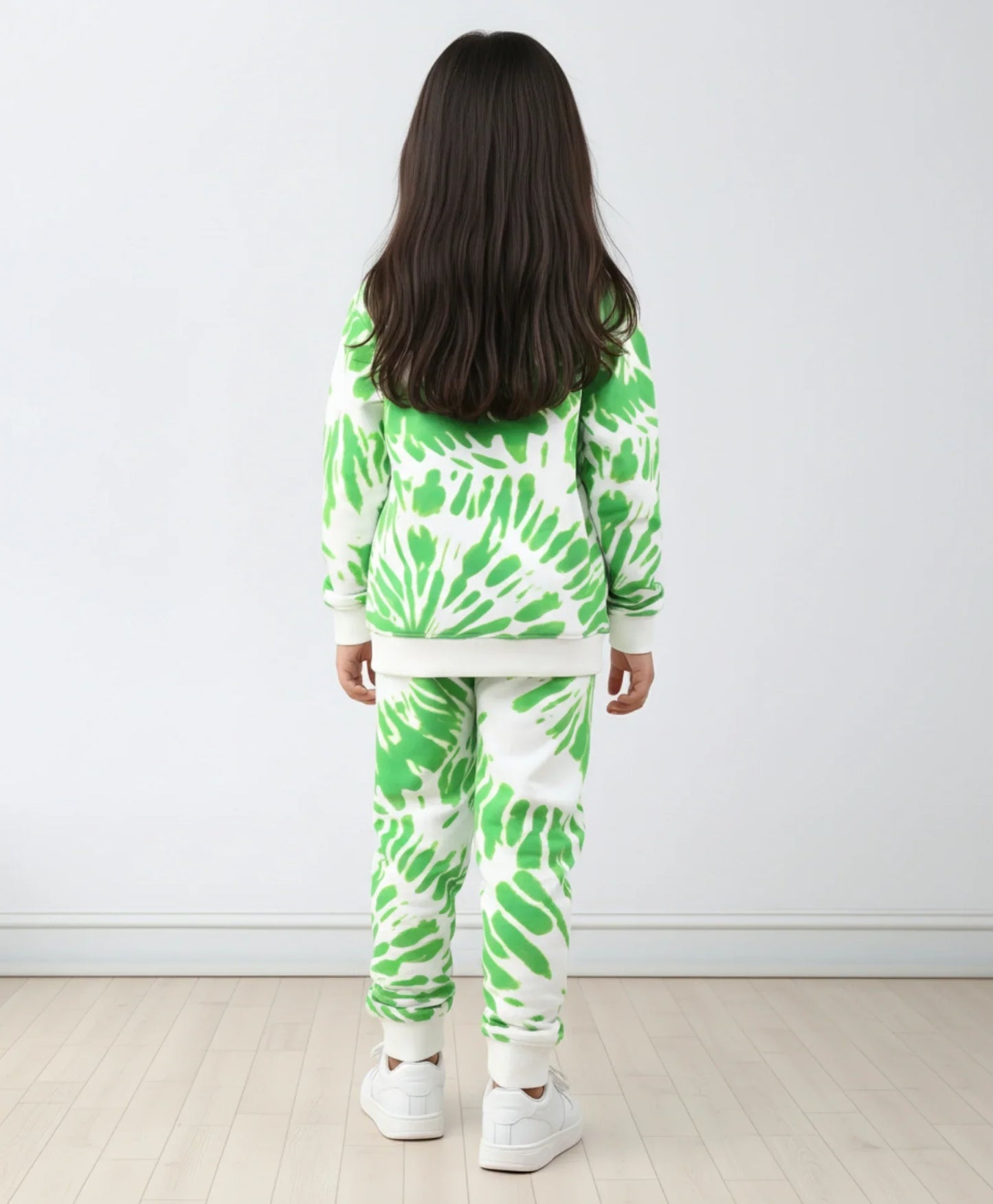 GREEN SWIRL GIRLS SWEATSHIRT JOGGER SET - GREEN
