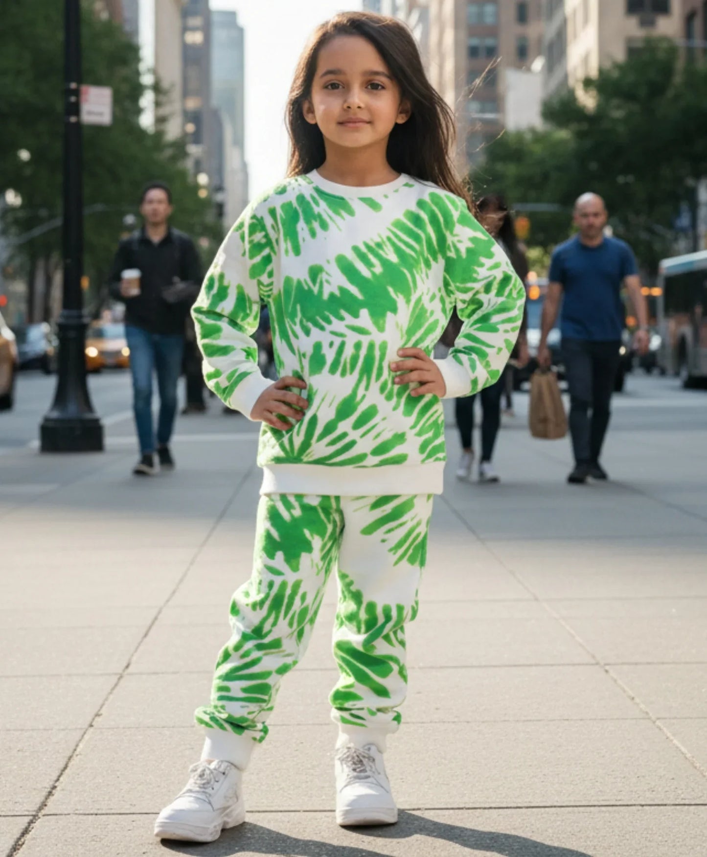 GREEN SWIRL GIRLS SWEATSHIRT JOGGER SET - GREEN