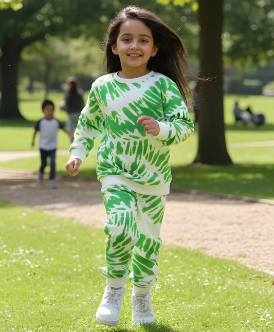 GREEN SWIRL GIRLS SWEATSHIRT JOGGER SET - GREEN
