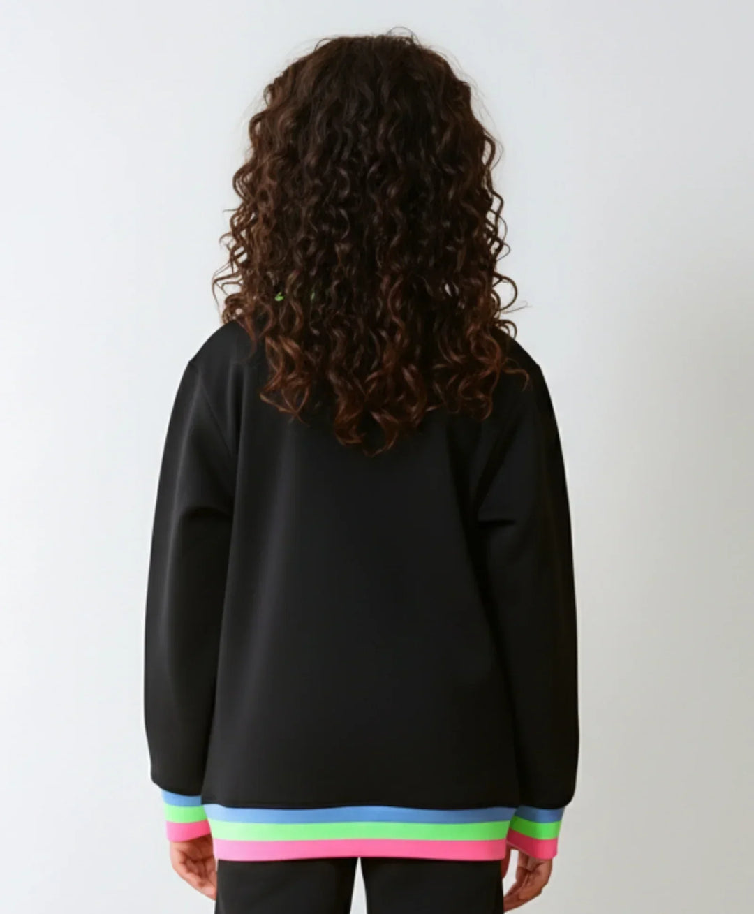 PINK NEON RIB ZIPPER GIRLS FLEECE SWEATSHIRT - BLACK - Anthrilo 