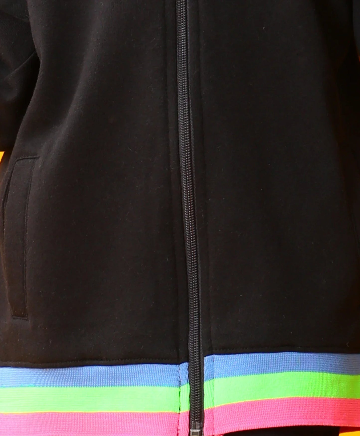 PINK NEON RIB ZIPPER GIRLS FLEECE SWEATSHIRT - BLACK