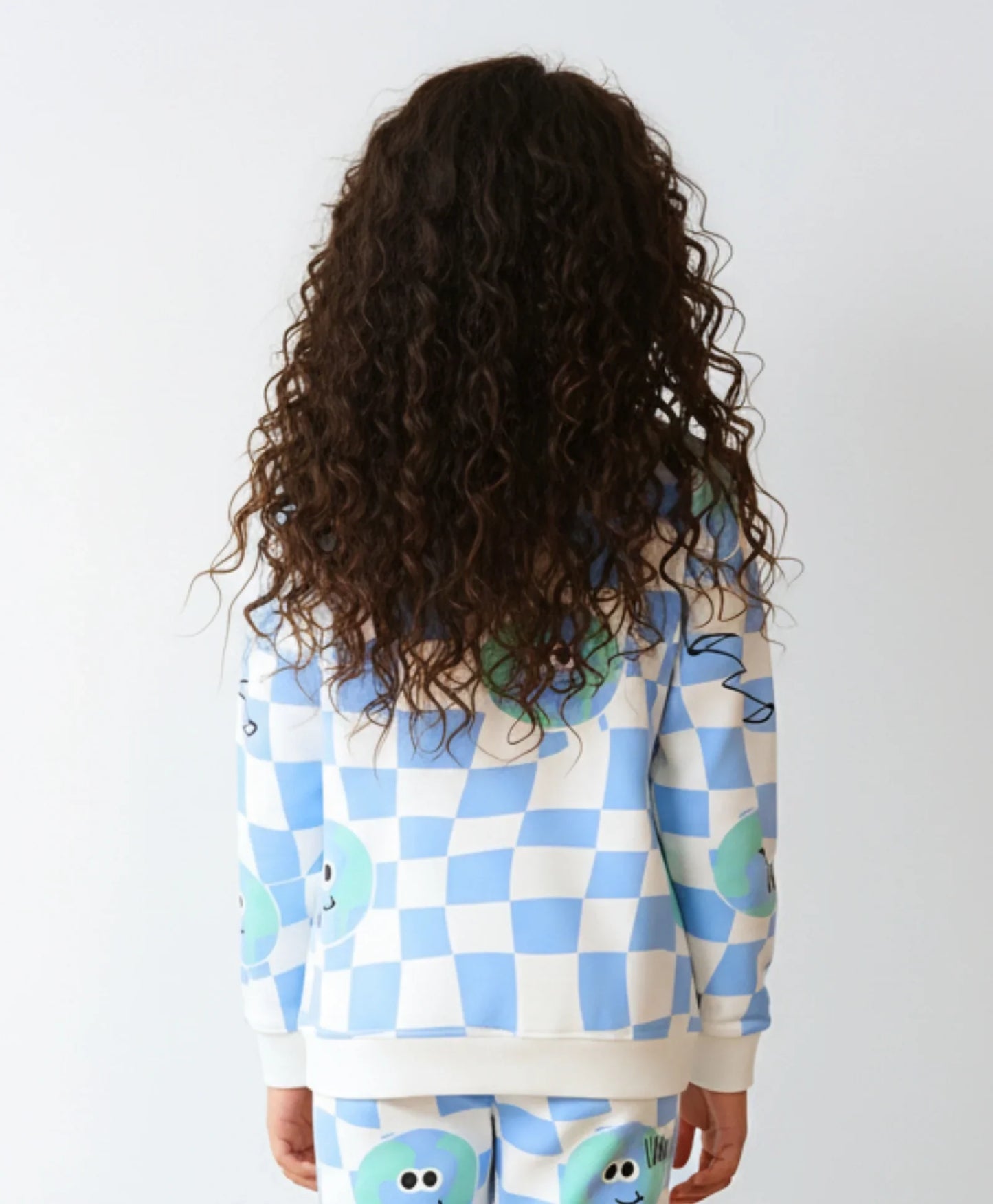 GLOBE CHECK GIRLS FLEECE SWEATSHIRT - BLUE