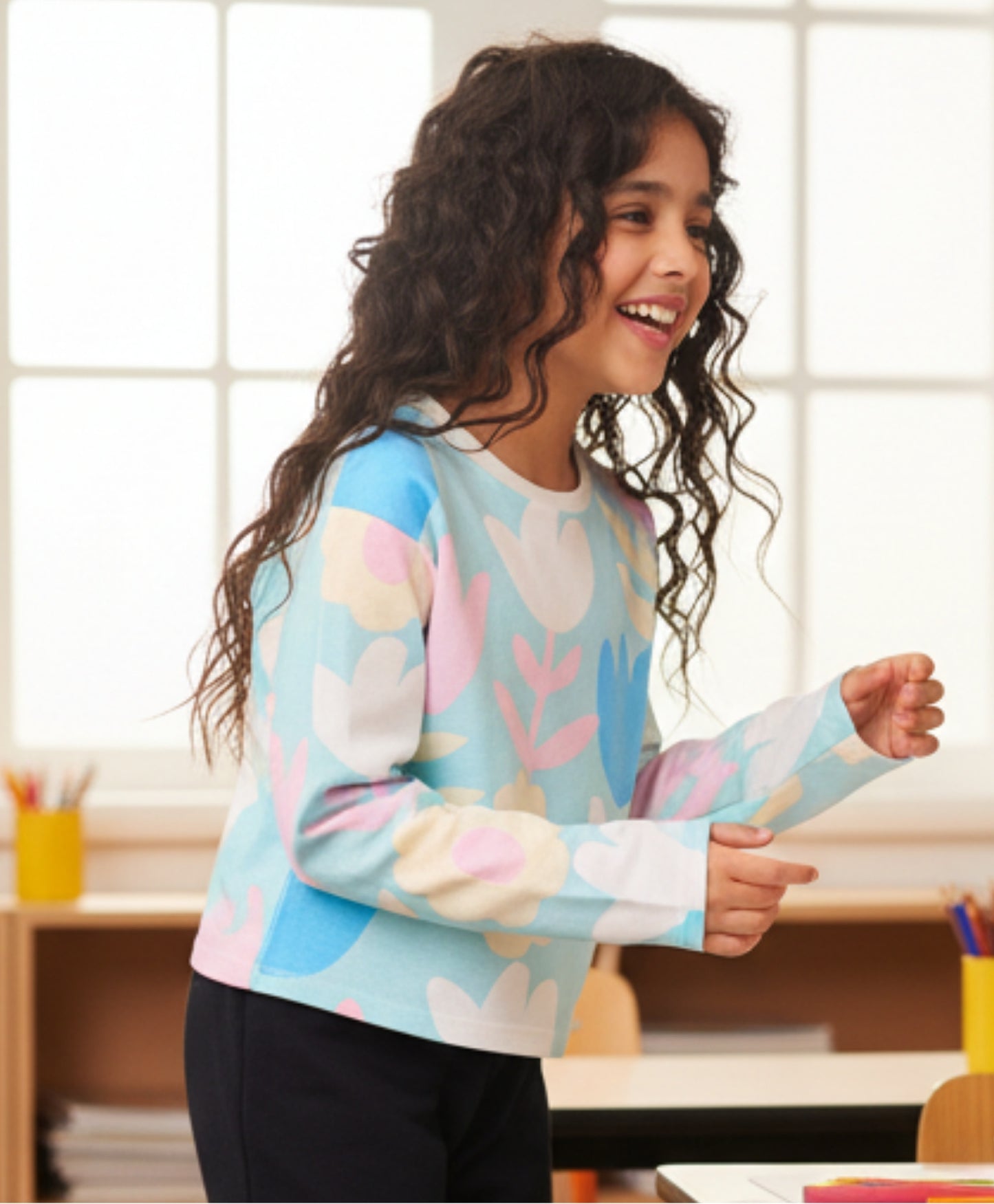 AQUA FLOWER LONG SLEEVE GIRLS T-SHIRT - AQUA - Anthrilo 