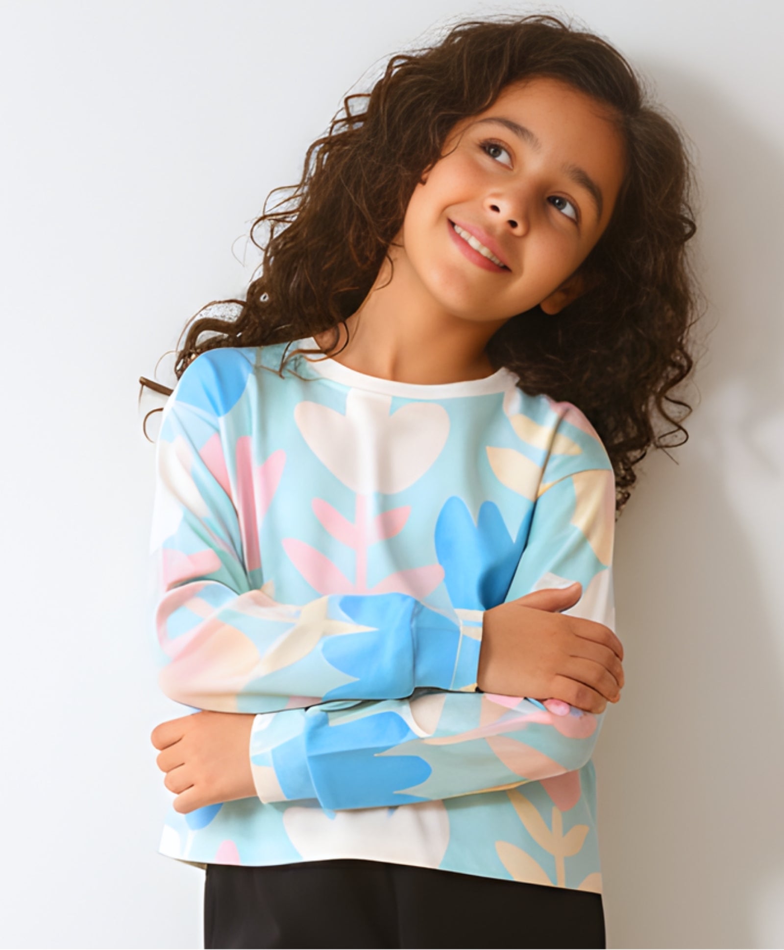 AQUA FLOWER LONG SLEEVE GIRLS T-SHIRT - AQUA - Anthrilo 