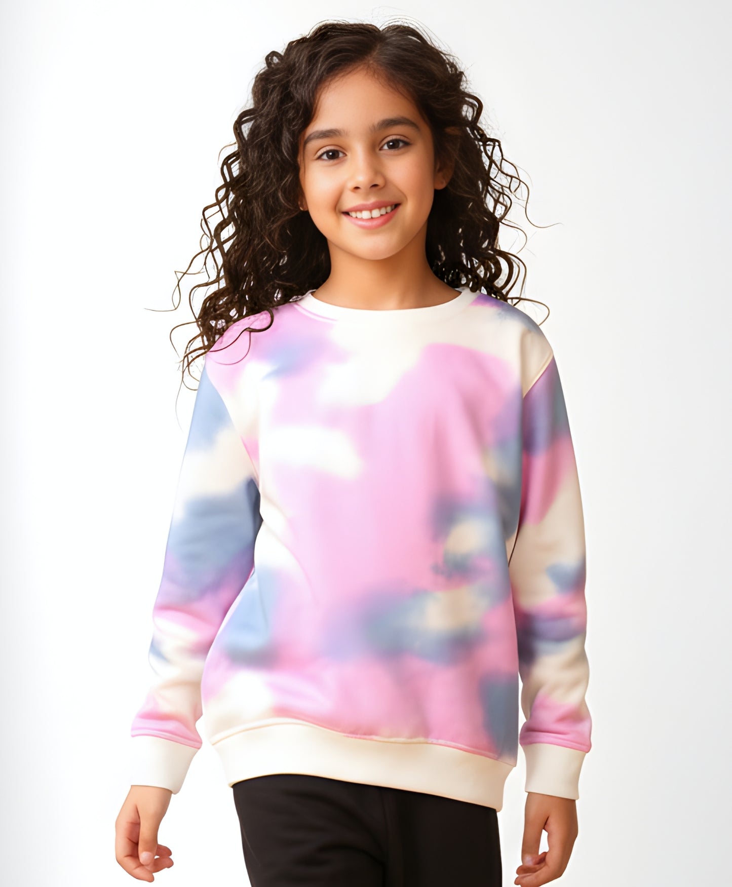 BLUE PINK TIE DYE GIRLS FLEECE SWEATSHIRT - WHITE