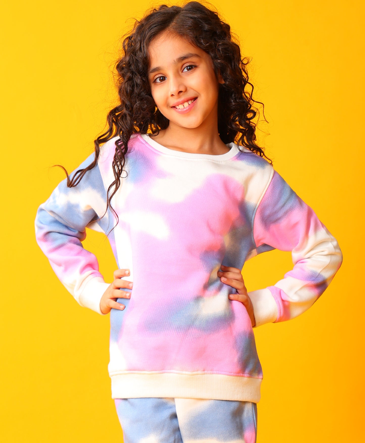 BLUE PINK TIE DYE GIRLS FLEECE SWEATSHIRT - WHITE
