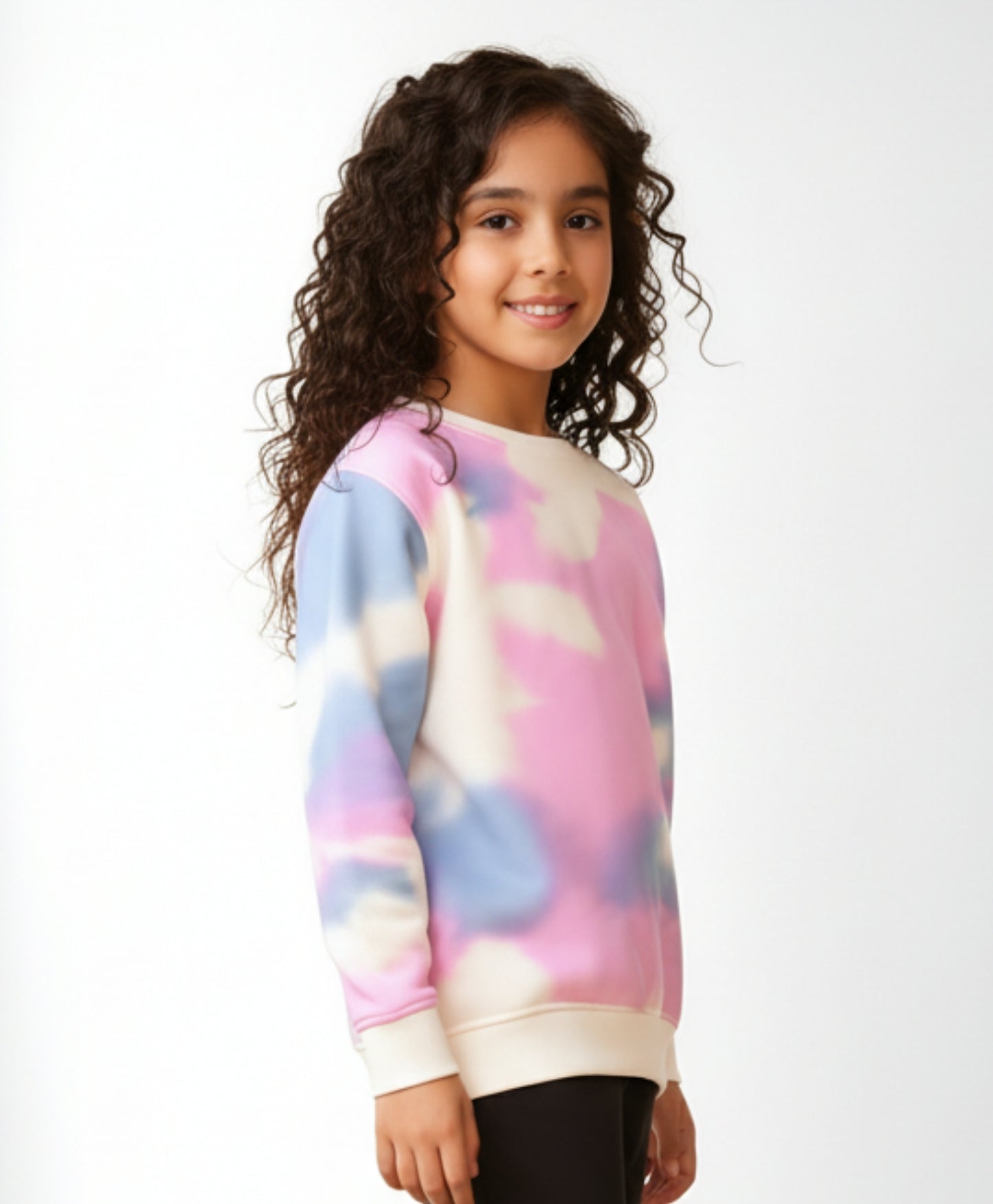 BLUE PINK TIE DYE GIRLS FLEECE SWEATSHIRT - WHITE