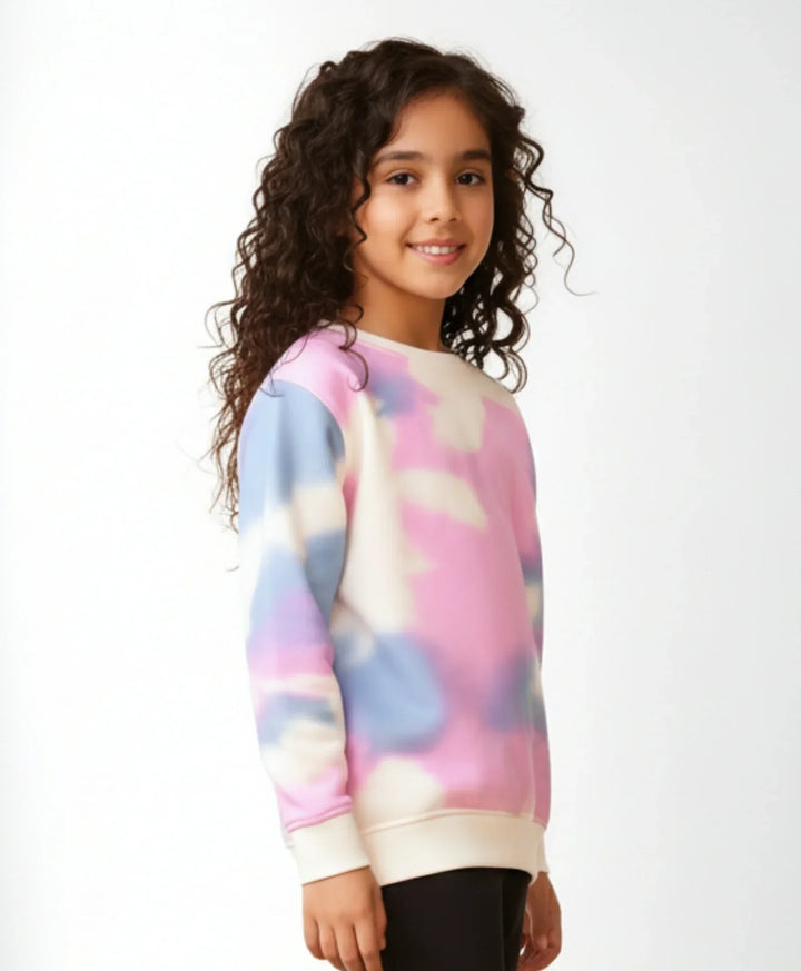 BLUE PINK TIE DYE GIRLS FLEECE SWEATSHIRT - WHITE - Anthrilo 