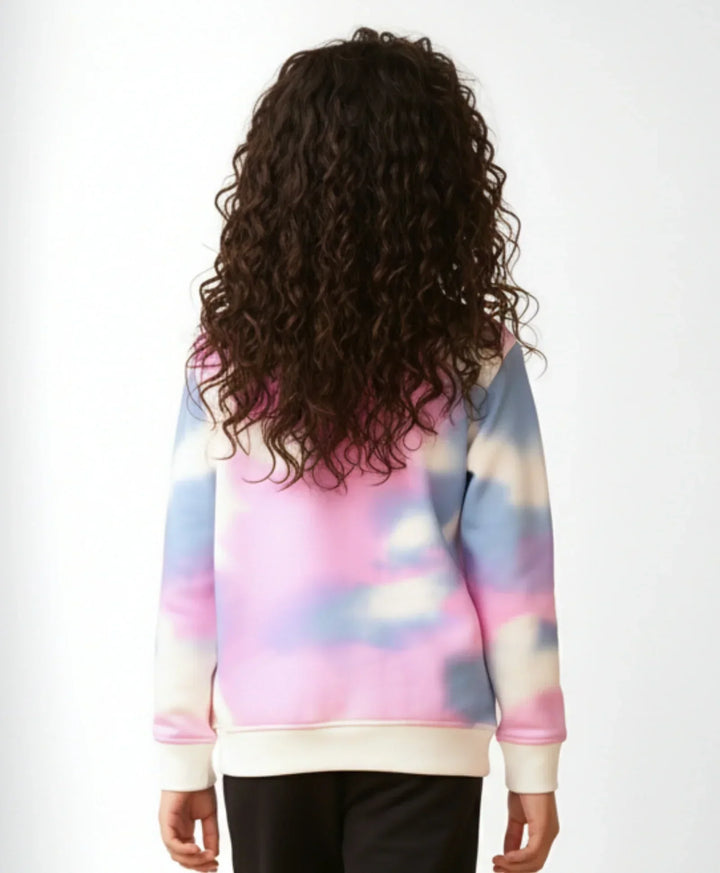 BLUE PINK TIE DYE GIRLS FLEECE SWEATSHIRT - WHITE - Anthrilo 
