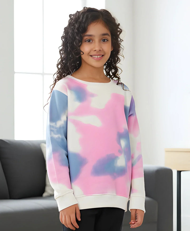 BLUE PINK TIE DYE GIRLS FLEECE SWEATSHIRT - WHITE - Anthrilo 