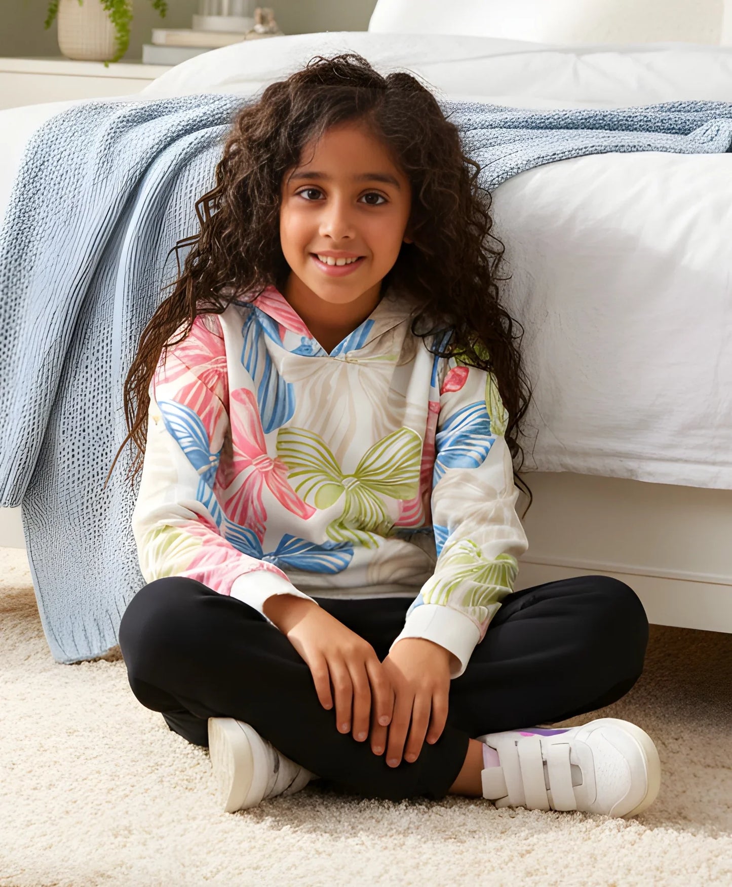 PAINTED BOW FLEECE HOODIE BLACK JOGGER SET - WHITE/ BLACK