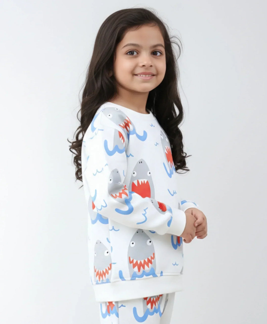SLEEPY SHARK GIRLS FLEECE SWEATSHIRT - OFF WHITE - Anthrilo 