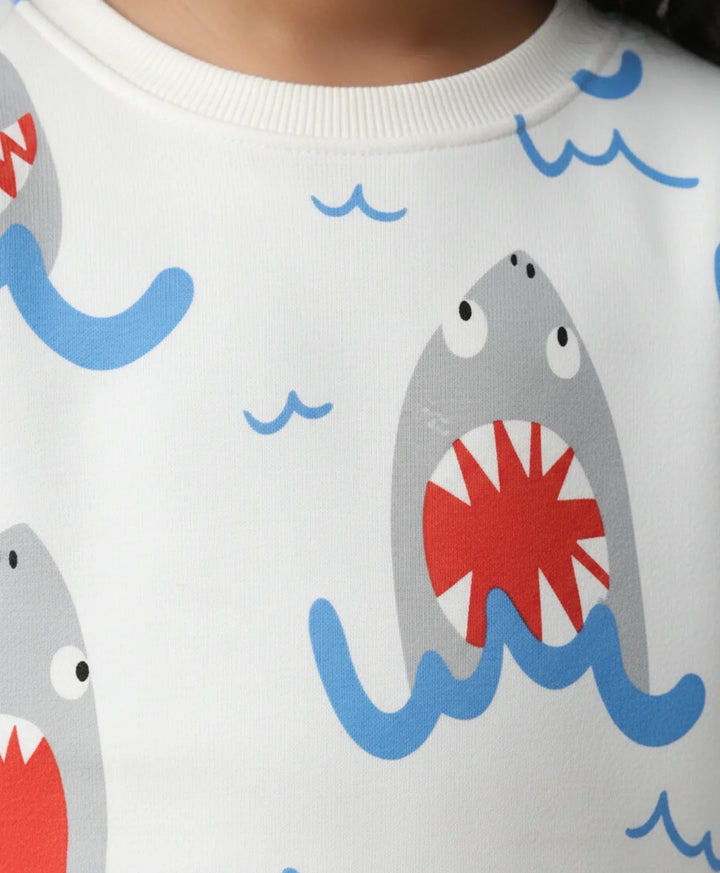 SLEEPY SHARK GIRLS FLEECE SWEATSHIRT - OFF WHITE - Anthrilo 