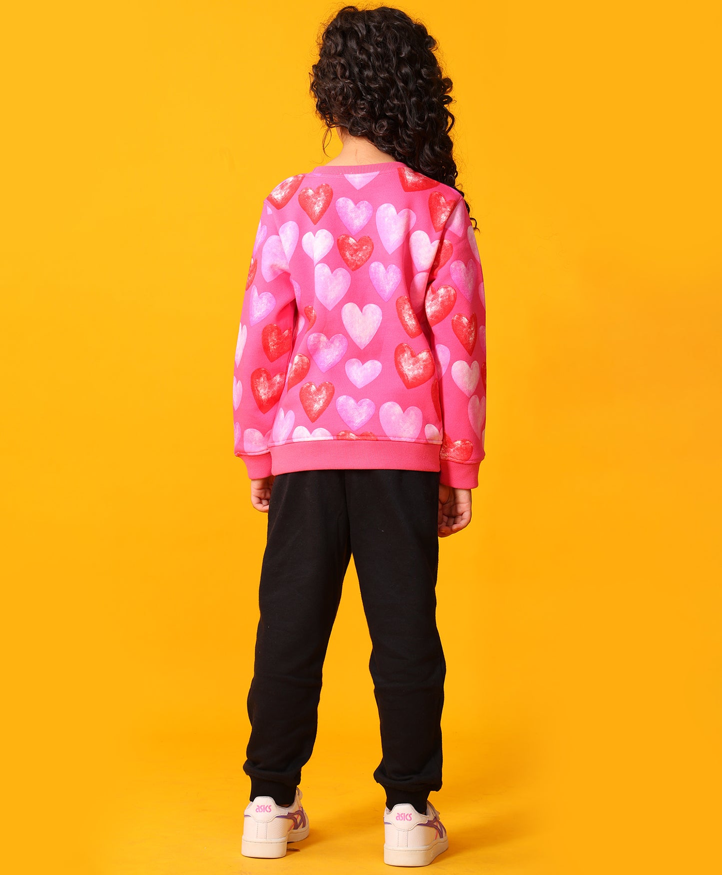 HEART PINK FLEECE SWEATSHIRT BLACK JOGGER SET - PINK/BLACK