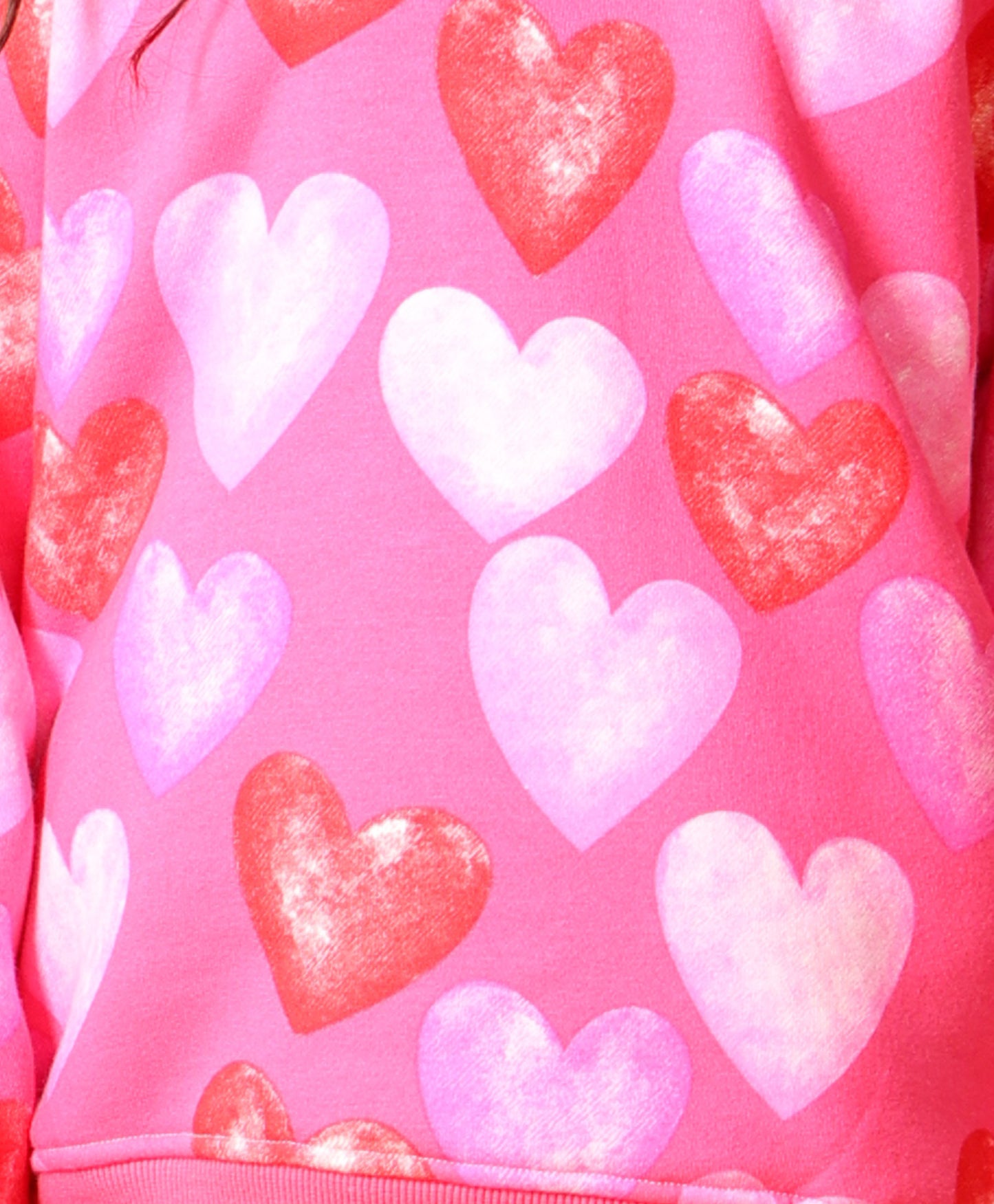 HEART PINK FLEECE SWEATSHIRT BLACK JOGGER SET - PINK/BLACK