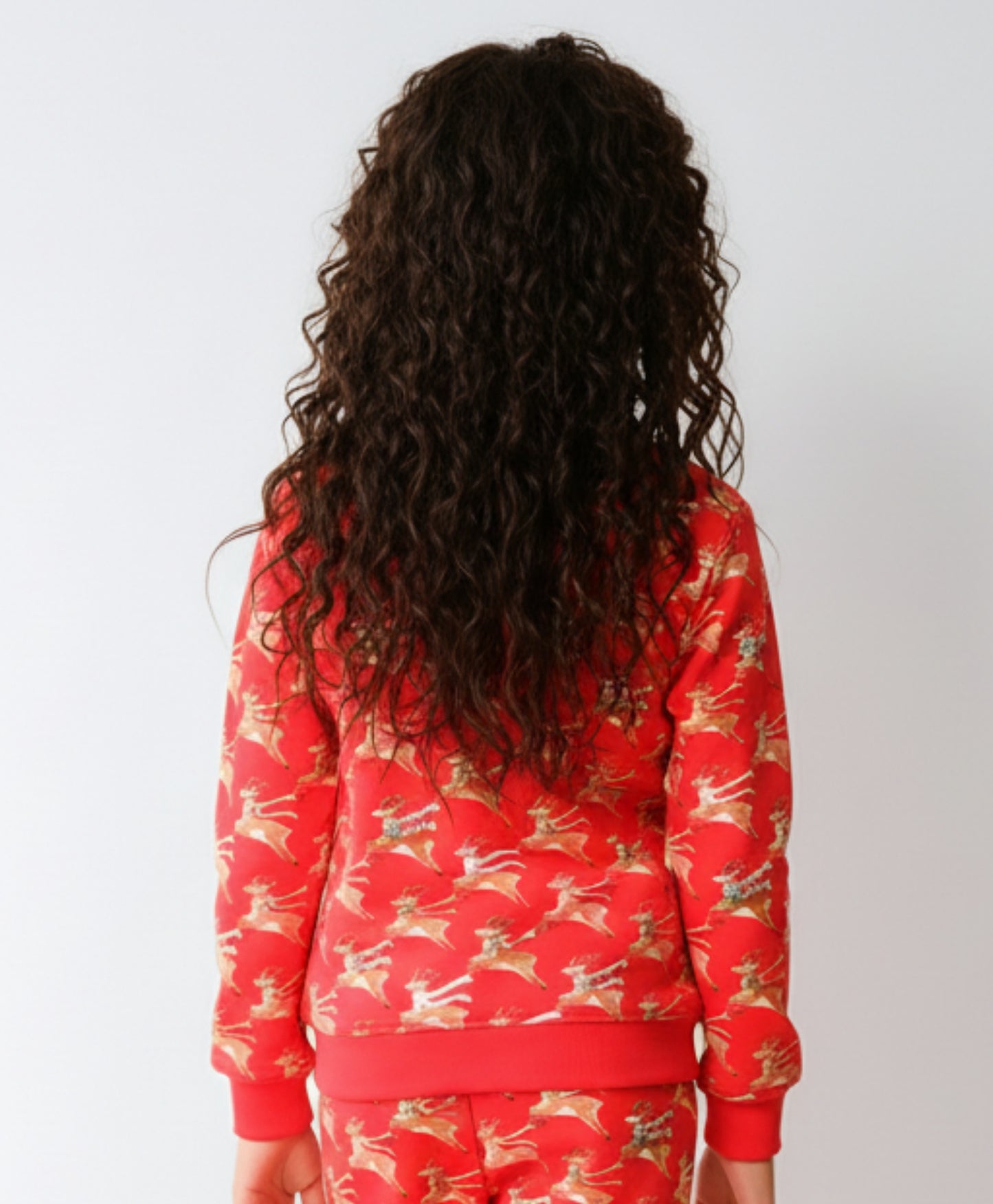 REINDEER PRINT FLEECE GIRLS SWEATSHIRT - RED
