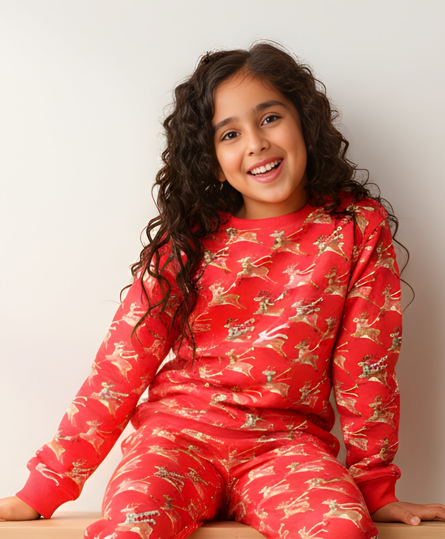 REINDEER PRINT FLEECE GIRLS SWEATSHIRT - RED