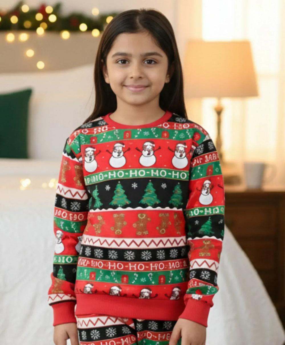 CHRISTMAS PRINT GIRLS FLEECE SWEATSHIRT - RED - Anthrilo 