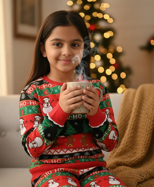 CHRISTMAS PRINT GIRLS FLEECE SWEATSHIRT - RED - Anthrilo 