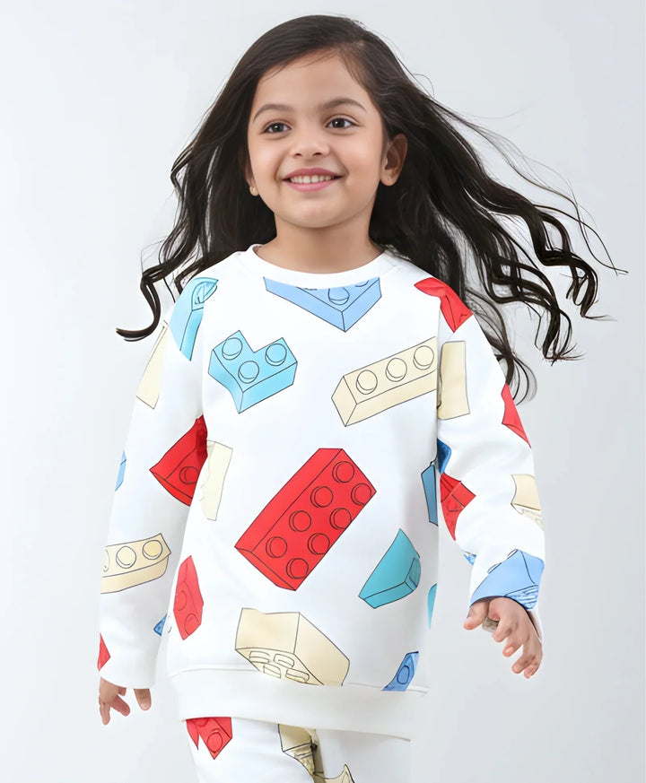 BLOCK BUILDER FLEECE GIRLS SWEATSHIRT - OFF WHITE - Anthrilo 