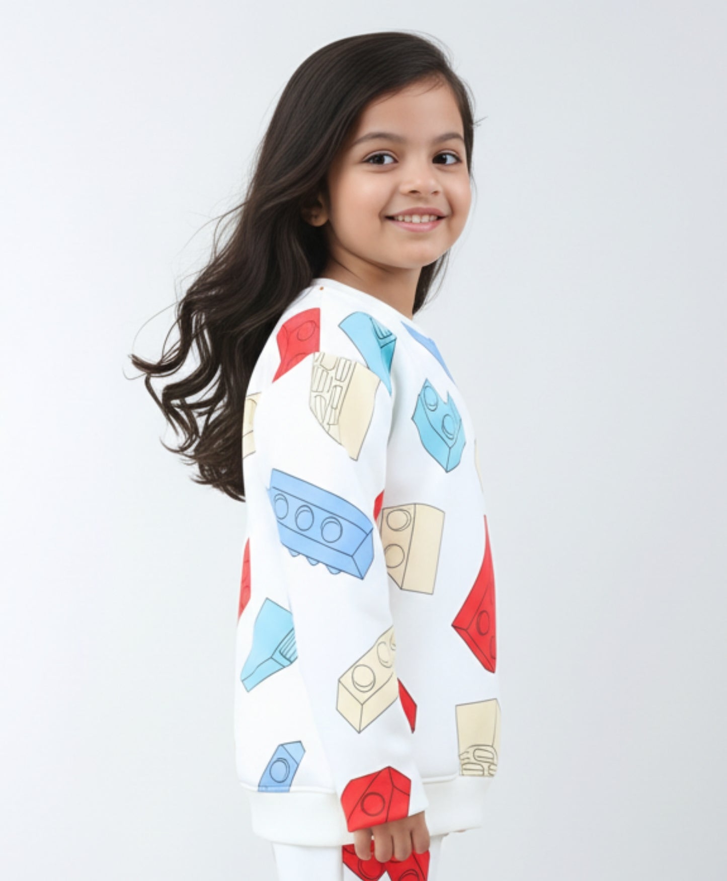 BLOCK BUILDER FLEECE GIRLS SWEATSHIRT - OFF WHITE
