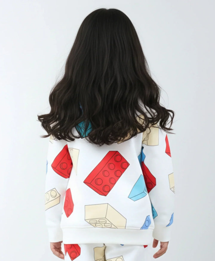 BLOCK BUILDER FLEECE GIRLS SWEATSHIRT - OFF WHITE - Anthrilo 