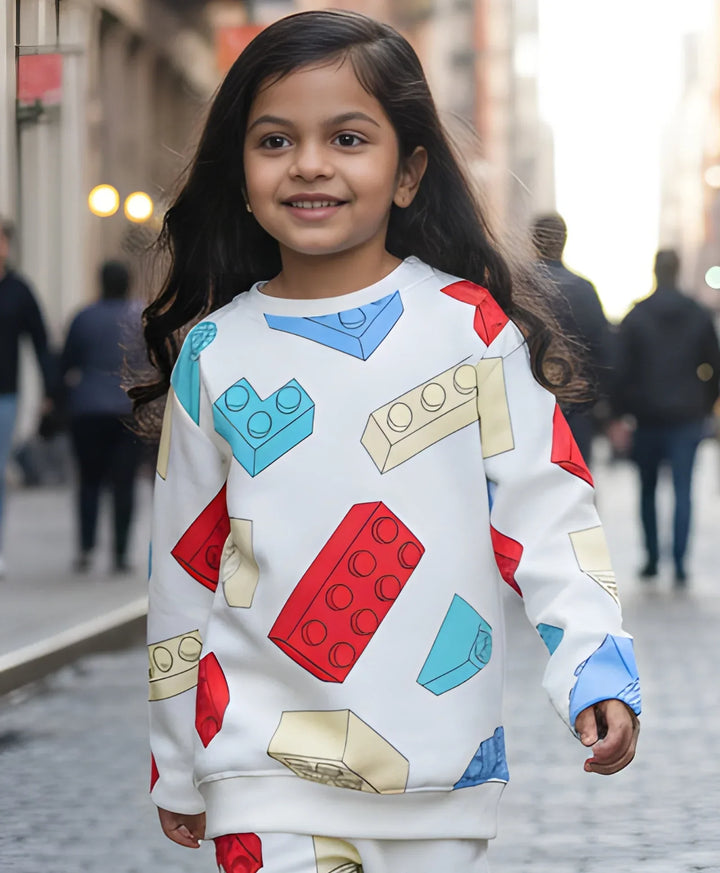BLOCK BUILDER FLEECE GIRLS SWEATSHIRT - OFF WHITE - Anthrilo 