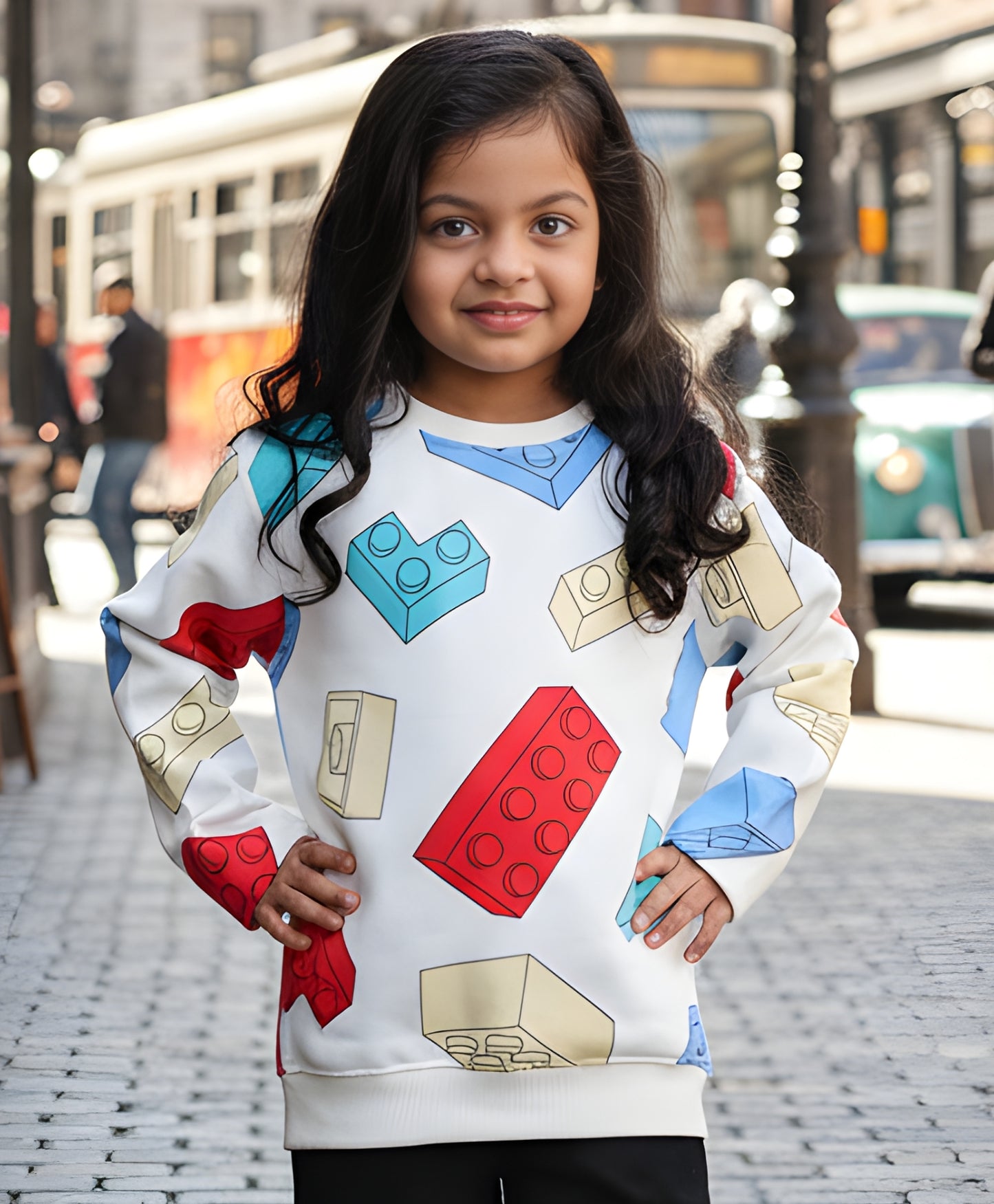 BLOCK BUILDER FLEECE GIRLS SWEATSHIRT - OFF WHITE
