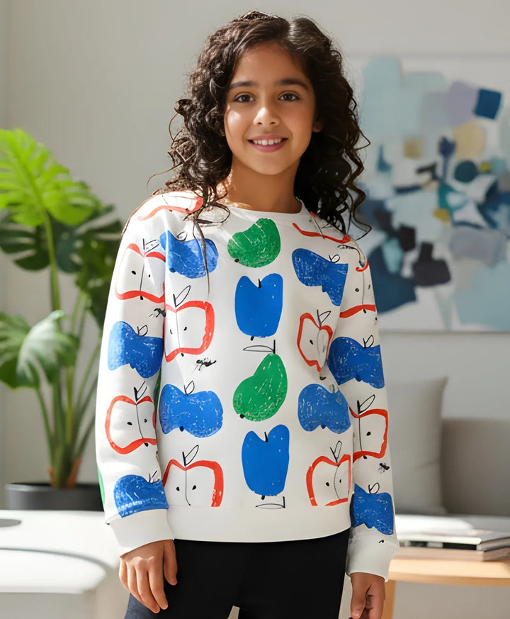 APPLE PEAR GIRLS FLEECE SWEATSHIRT - WHITE - Anthrilo 