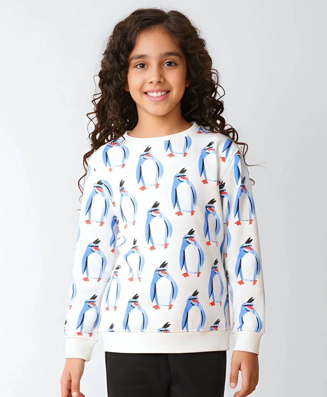 PENGUIN FLEECE GIRLS SWEATSHIRT - OFF WHITE - Anthrilo 