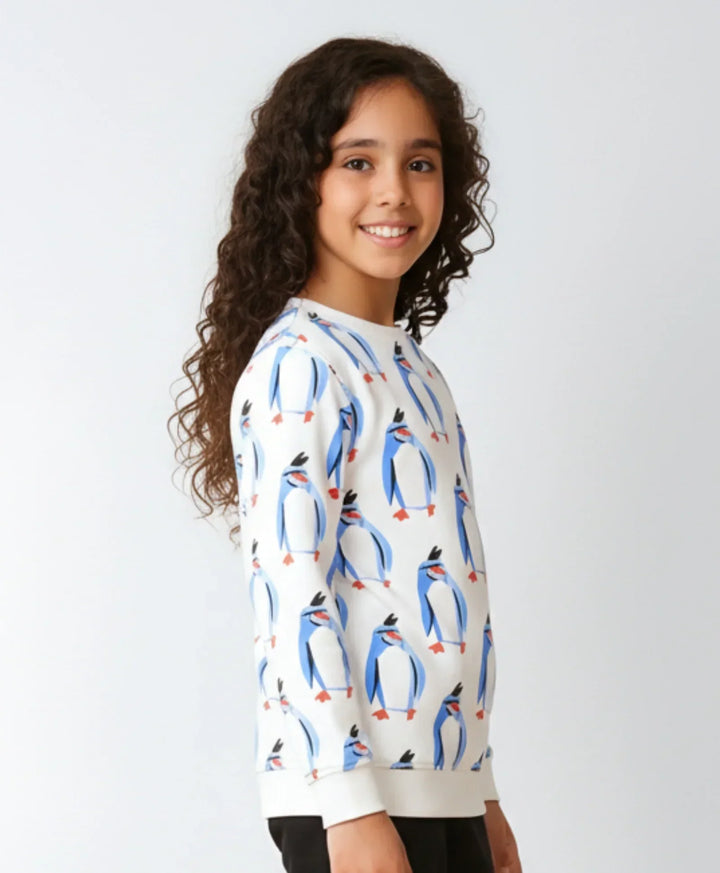 PENGUIN FLEECE GIRLS SWEATSHIRT - OFF WHITE - Anthrilo 