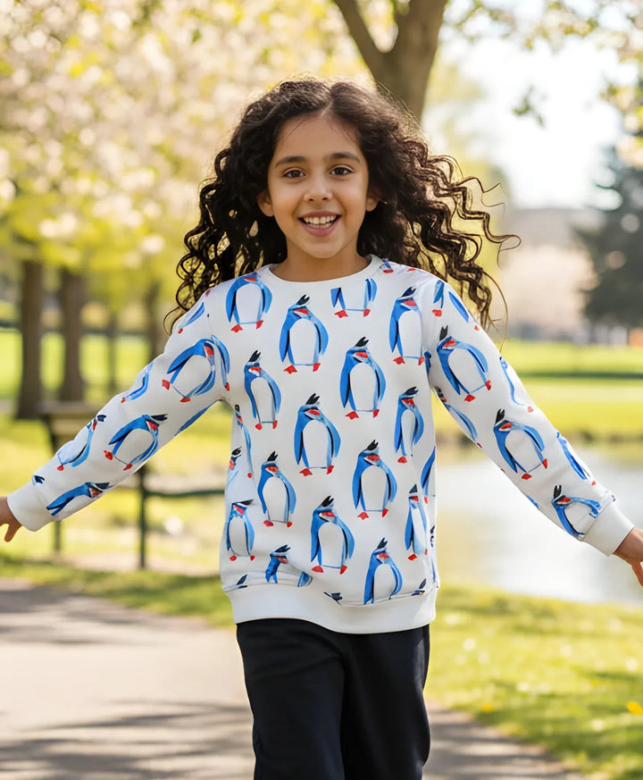 PENGUIN FLEECE GIRLS SWEATSHIRT - OFF WHITE - Anthrilo 